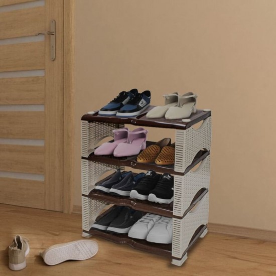 SHOE RACK RATTAN 4 LAYER BEIGE + BROWN