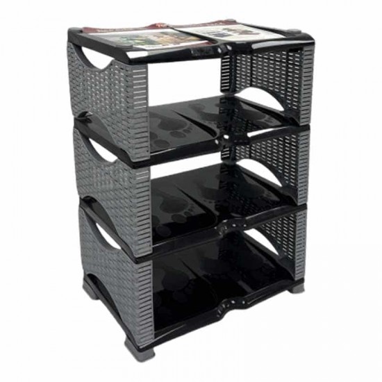 رف احذية راتان 4 دور أسود