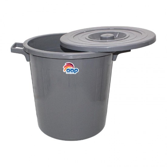 سطل 75 لتر رصاصي بالغطاء