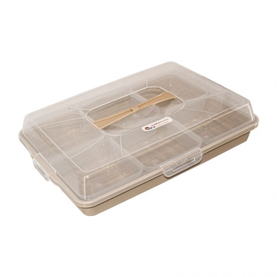 صحن حلويات ومكسرات 6 مقسم بغطاء بيج