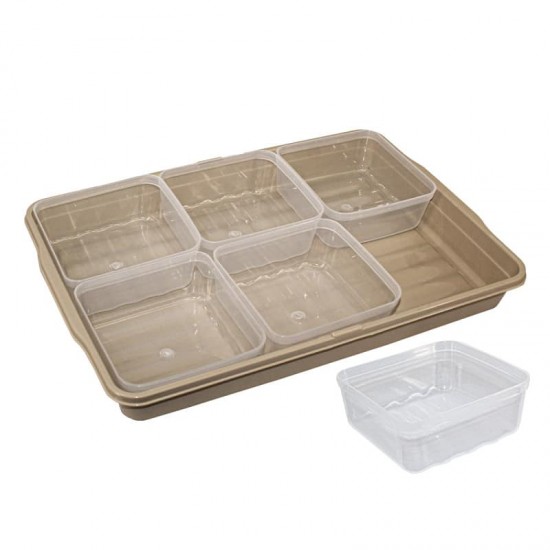 صحن حلويات ومكسرات 6 مقسم بغطاء بيج