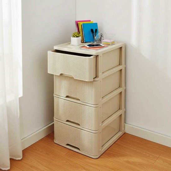 DRAWER RATTAN 4 LAYER BEIGE