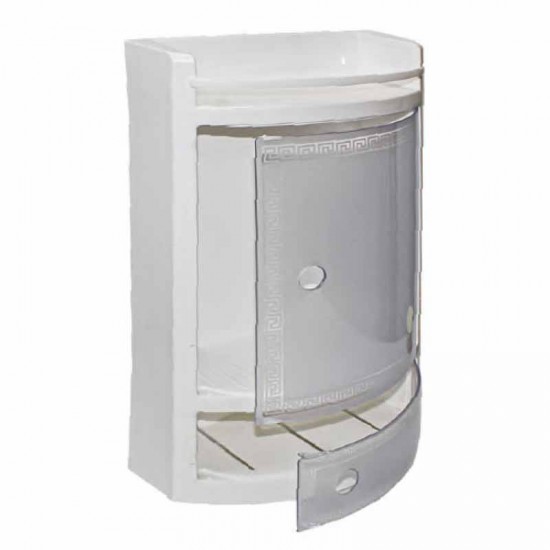 صيدلية مستطيلة ابيض مع الباب اسود شفاف