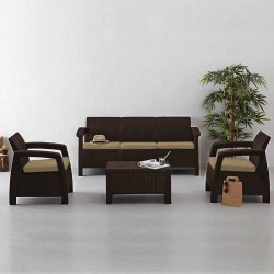 طقم راتان خماسي طاولة +1+1+3 بني