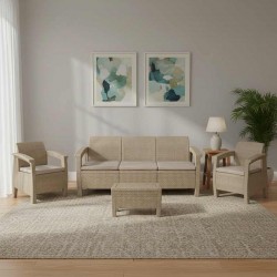 طقم راتان خماسي طاولة +1+1+3 بيج