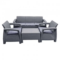 طقم راتان خماسي طاولة +1+1+3 رصاصي