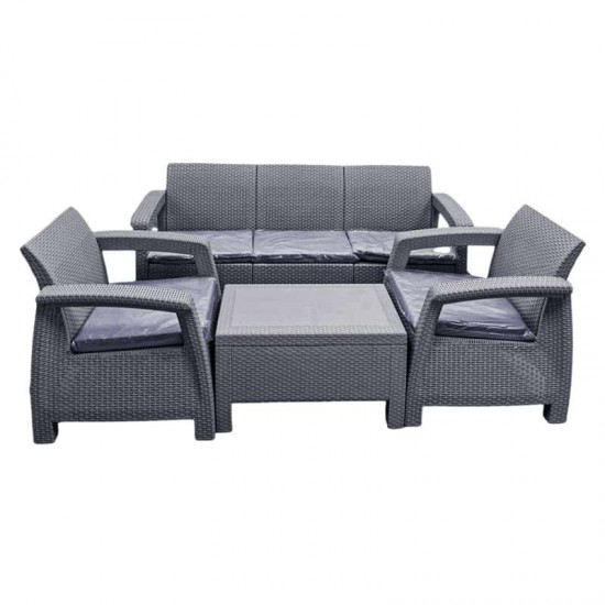 طقم راتان خماسي طاولة +1+1+3 رصاصي