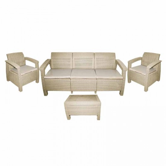 RATTAN SOFA SET 5 SEAT + TABLE 3 +1 +1 BEIGE