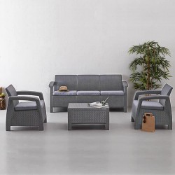 طقم راتان خماسي طاولة +1+1+3 رصاصي