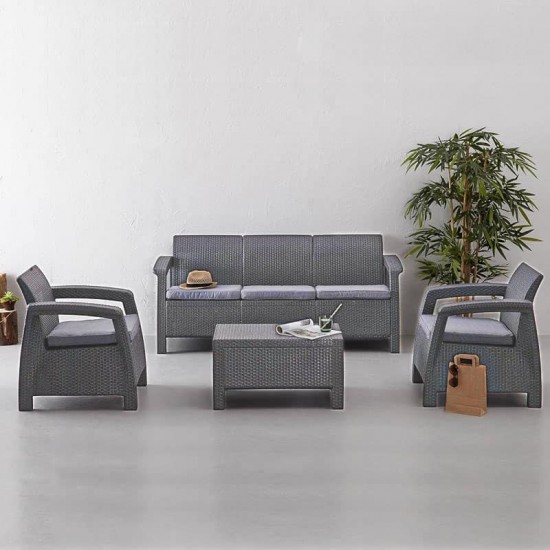 طقم راتان خماسي طاولة +1+1+3 رصاصي