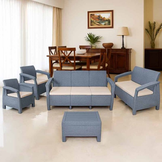 RATTAN SOFA SET 7 SEAT + TABLE 3 +2+1 +1 GRAY