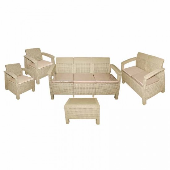 طقم راتان سباعى طاولة+ 2+3+1+1بيج