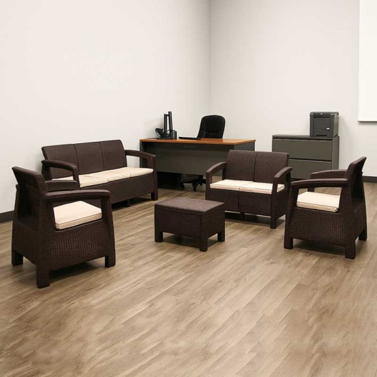 طقم راتان سباعى طاولة+ 2+3+1+1بني