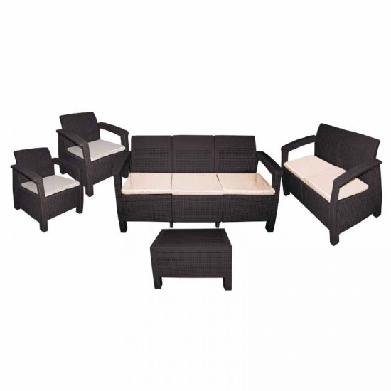 طقم راتان سباعى طاولة+ 2+3+1+1بني