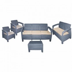 طقم راتان خماسي طاولة+1+1+3 رصاصي