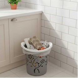 Floral Waste Basket Gray