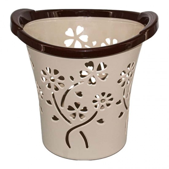 Floral Waste Basket Beige