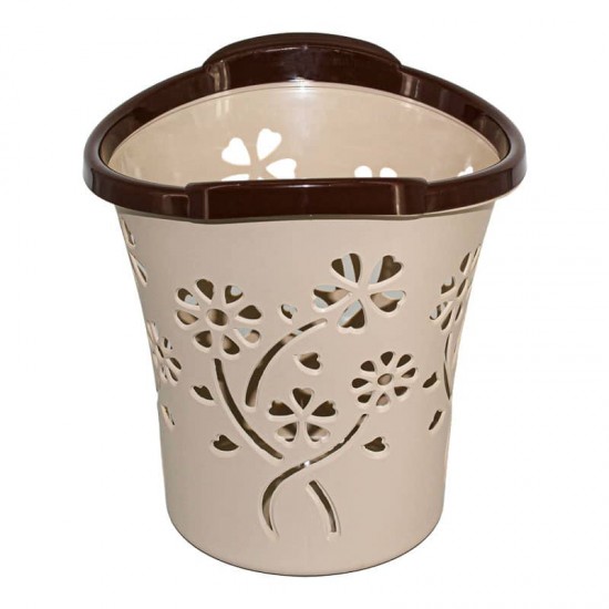 Floral Waste Basket Beige