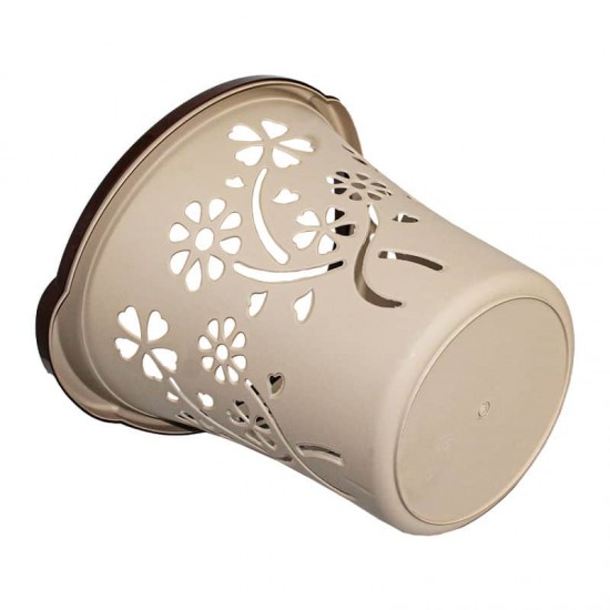 Floral Waste Basket Beige
