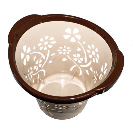 Floral Waste Basket Beige